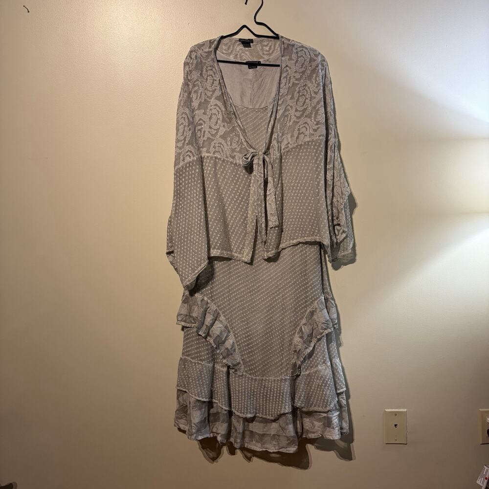 Grizas Art Mosaic Silk Lagenlook Maxi Dress Large Ruffles With Jacket Wedding